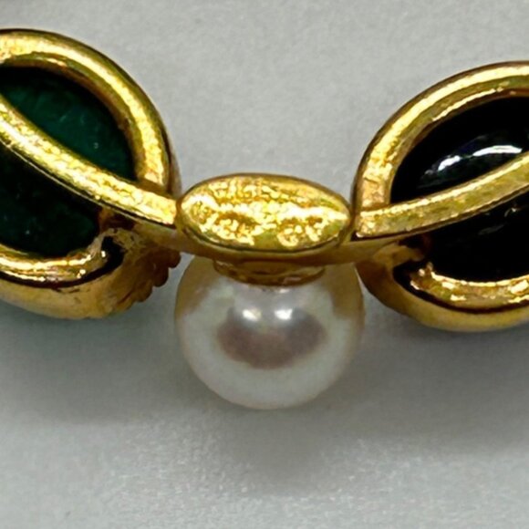 Vtg Wells Brooch Egyptian Revival Scarab Stone14k Gold-Filled Faux Pearl Wreath - Picture 8 of 14